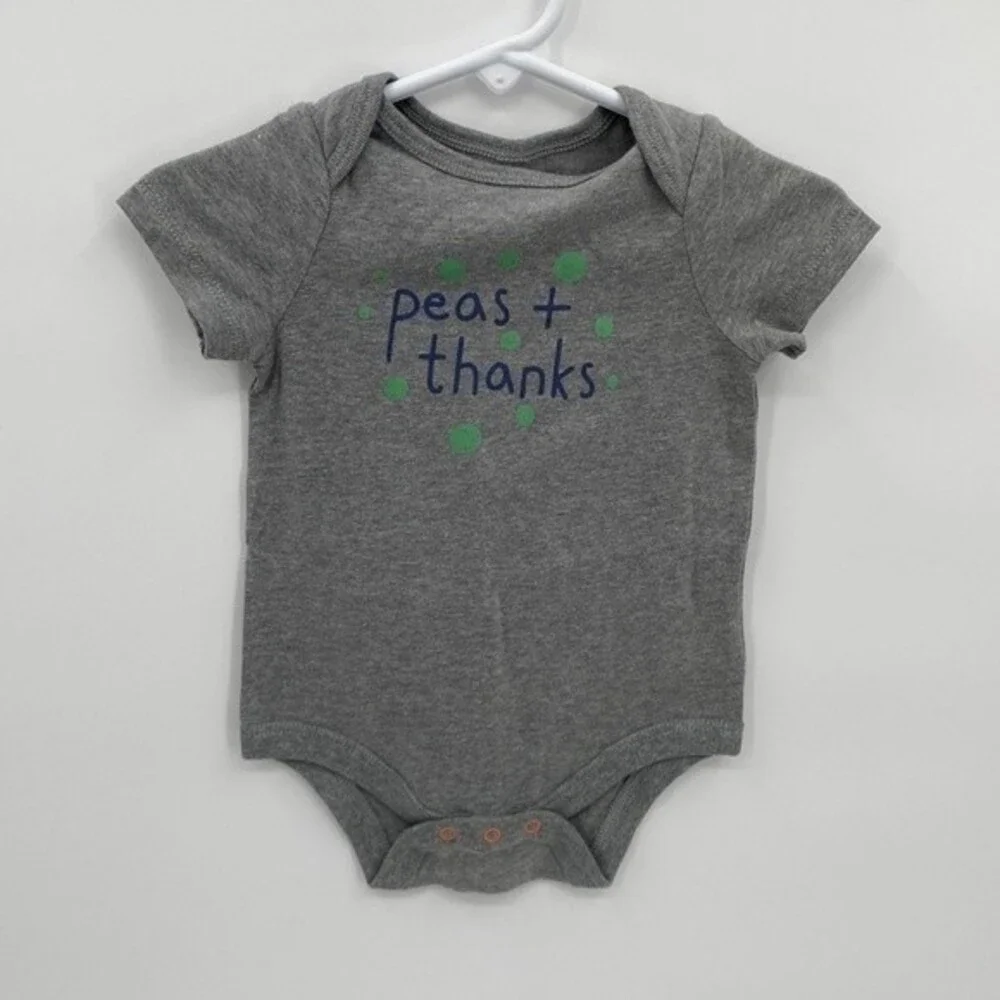 Baby Cat & Jack 0-3 Months Gray Bodysuit Peas & Thanks Print New